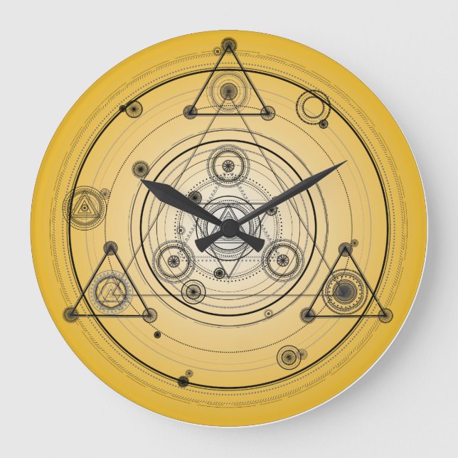 Reloj Redondo Grande Círculo sagrado amarillo de la geometría con (Anverso)