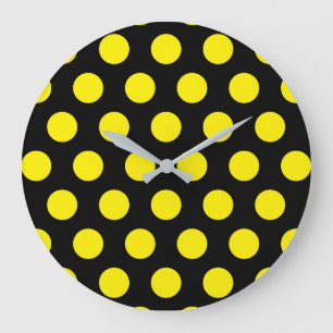 Reloj Redondo Grande Círculos Amarillos sobre Fondo Negro