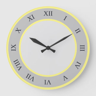 Reloj Redondo Grande Círculos Amarillos Y Gris Con Números Romanos