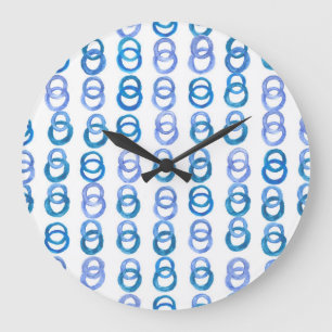 Reloj Redondo Grande Círculos azules: punto de polka acuarela