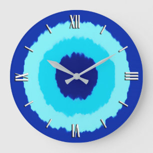 Reloj Redondo Grande Círculos modernos del batik - cobalto y aguamarina