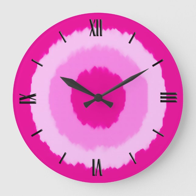 Reloj Redondo Grande Círculos modernos del batik - rosa del fucsia (Anverso)