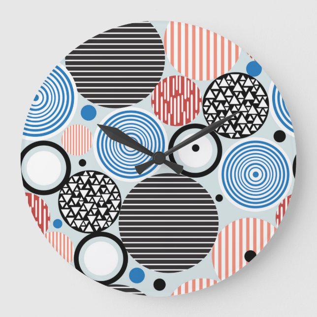 Reloj Redondo Grande círculos multicolores, diseño de patrones gráficos (Anverso)