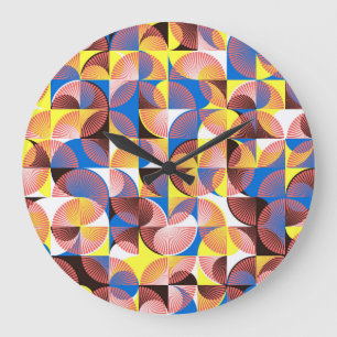 Reloj Redondo Grande Círculos, rayas, baldosas vintage de mediados de s