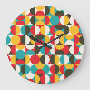 Reloj Redondo Grande Círculos Retro: Colorido Patrón Hipster.