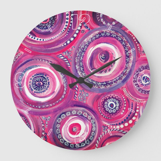 Reloj Redondo Grande Círculos rosados y púrpura y relámpagos (Anverso)