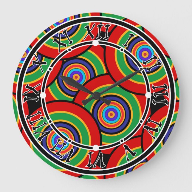 Reloj Redondo Grande Círculos y anillos retro (Anverso)