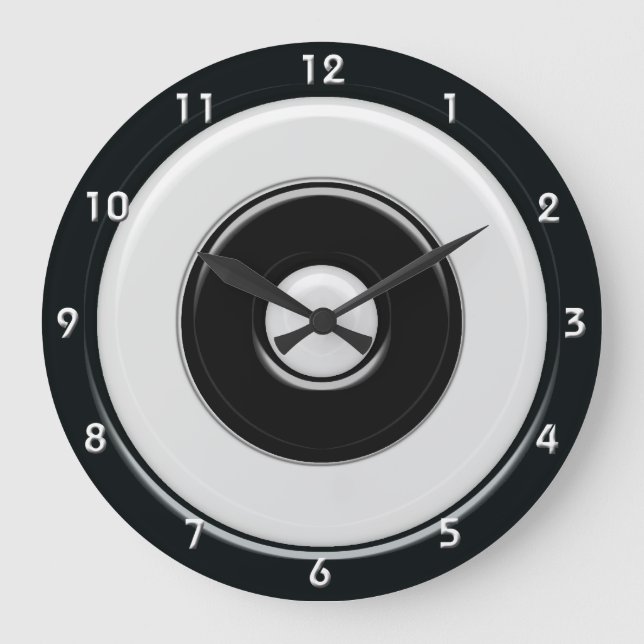 Reloj Redondo Grande Círculos y diana negros y blancos con números (Anverso)