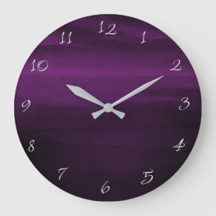 Reloj Redondo Grande Ciruela Púrpura Oscura y Sofisticada Acuarela Mode