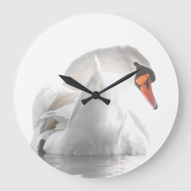 Reloj Redondo Grande Cisne Blanco en el Agua (Anverso)