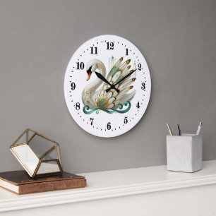 Reloj Redondo Grande Cisne elegante de arte deco