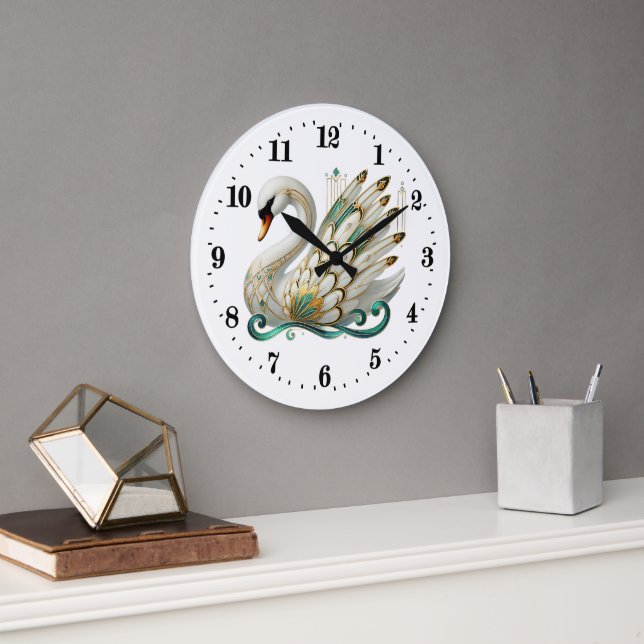 Reloj Redondo Grande Cisne elegante de arte deco (Oficina)
