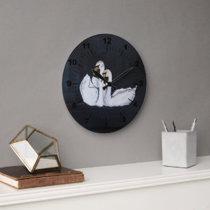 Reloj Redondo Grande Cisnes por la noche Pintura de Alfred Fox