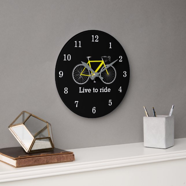 Reloj Redondo Grande Cita Con Bicicleta Amarilla En Negro (Oficina)