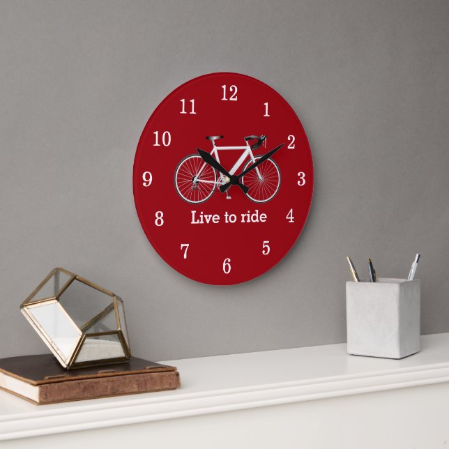 Reloj Redondo Grande Cita Con Bicicleta Blanca En Rojo (Oficina)