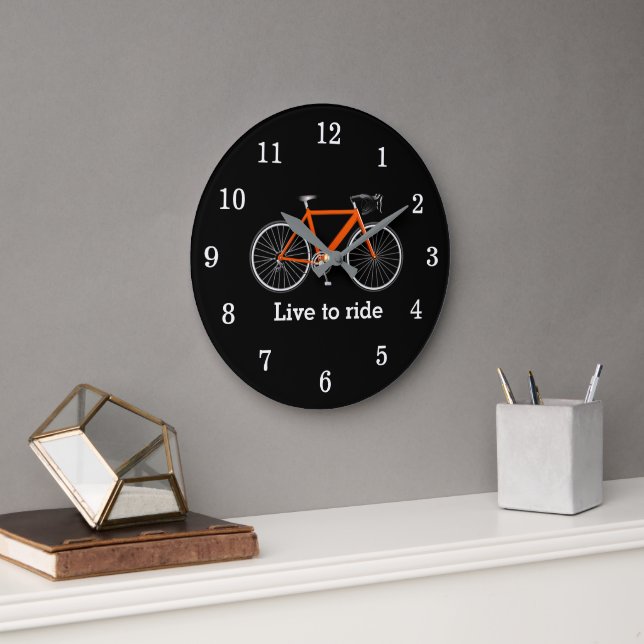 Reloj Redondo Grande Cita Con Bicicleta Naranja En Negro (Oficina)