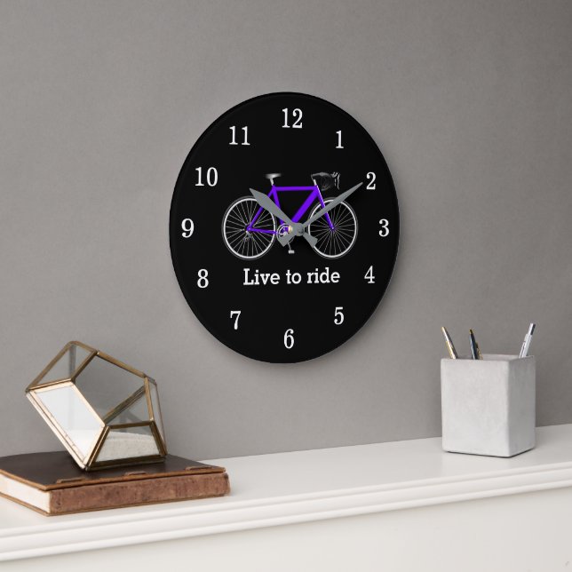 Reloj Redondo Grande Cita Con Bicicleta Púrpura En Negro (Oficina)