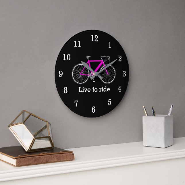 Reloj Redondo Grande Cita Con Bicicleta Rosa En Negro (Oficina)