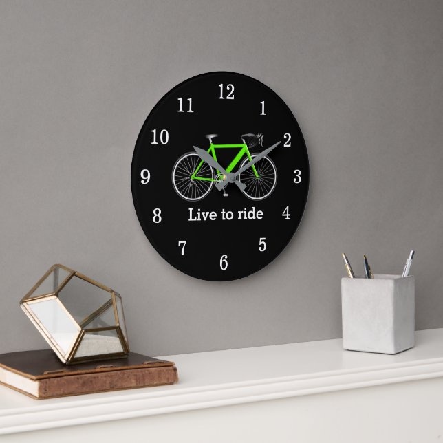 Reloj Redondo Grande Cita Con Bicicleta Verde En Negro (Oficina)