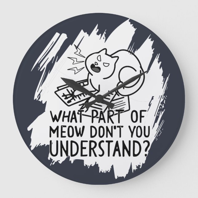 Reloj Redondo Grande Cita de gato divertida de White Splash (Anverso)