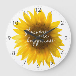 Reloj Redondo Grande Cita de girasol "las flores son felicidad"