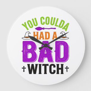 Reloj Redondo Grande Cita divertida de bruja mala de Halloween Diseño d
