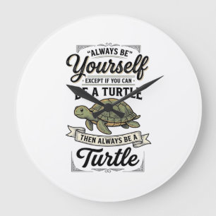 Reloj Redondo Grande Cita divertida de tortuga diseño de grabado vintag