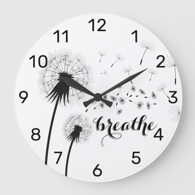 Reloj Redondo Grande Cita Inspiradora moderna BREATHE Dandelion (Anverso)
