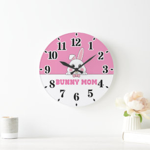 Reloj Redondo Grande Cita mamá conejita rosa