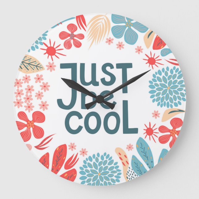 Reloj Redondo Grande Cita Motivacional, Marco Floral Abstracto. (Anverso)