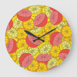 Reloj Redondo Grande Citrus Frutos Patrón Brillante Sin Marea
