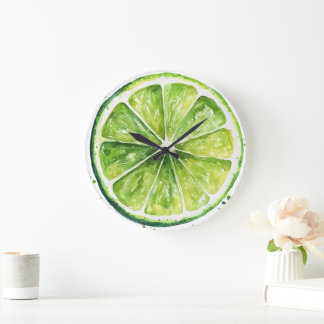 Reloj Redondo Grande Citrus Lemon Green Fruit Slice Round Clock