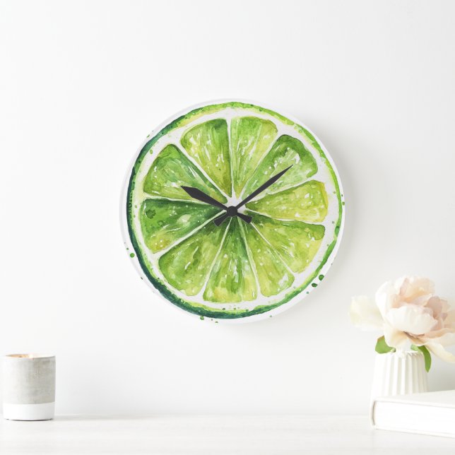 Reloj Redondo Grande Citrus Lemon Green Fruit Slice Round Clock (Hogar)