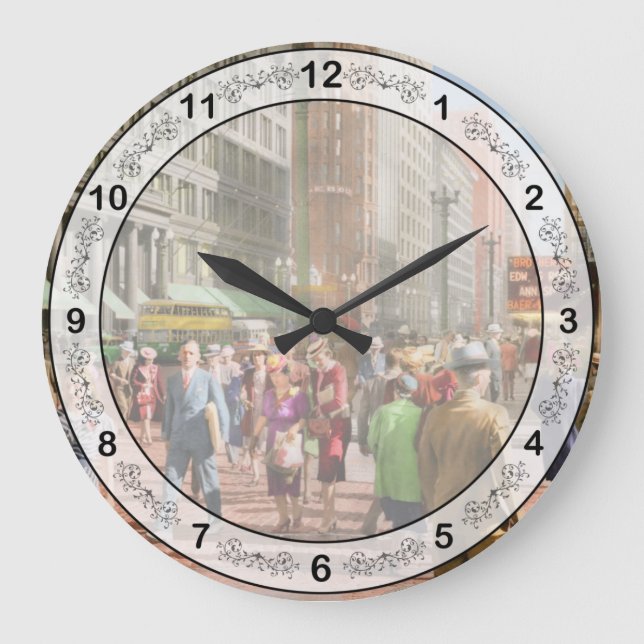 Reloj Redondo Grande Ciudad - Chicago - Multitudes de compras 1940 (Anverso)
