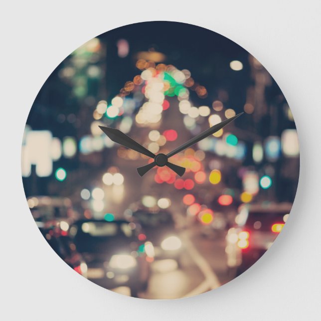 Reloj Redondo Grande Ciudad de la Noche: Luces Retro Borrosas. (Anverso)