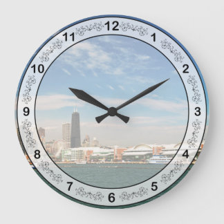 Reloj Redondo Grande Ciudad - Horizonte de Chicago y Navy Pier