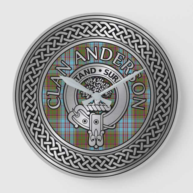 Reloj Redondo Grande Clan Anderson Escudo & Tartan Knot (Anverso)