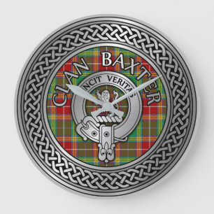 Reloj Redondo Grande Clan Baxter Escudo y Tartan Knot
