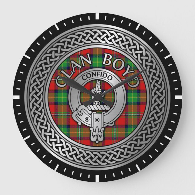 Reloj Redondo Grande Clan Boyd Escudo y Tartan Knot (Anverso)