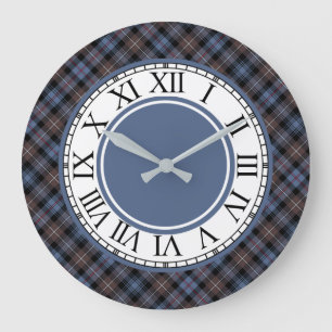 Reloj Redondo Grande Clan Brown de Mackenzie y frontera azul del tartán