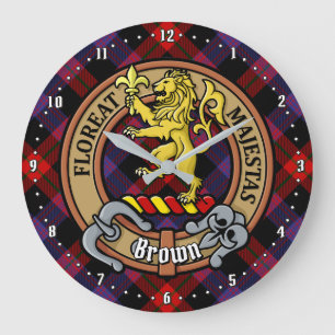 Reloj Redondo Grande Clan Brown Escudo sobre Tartán