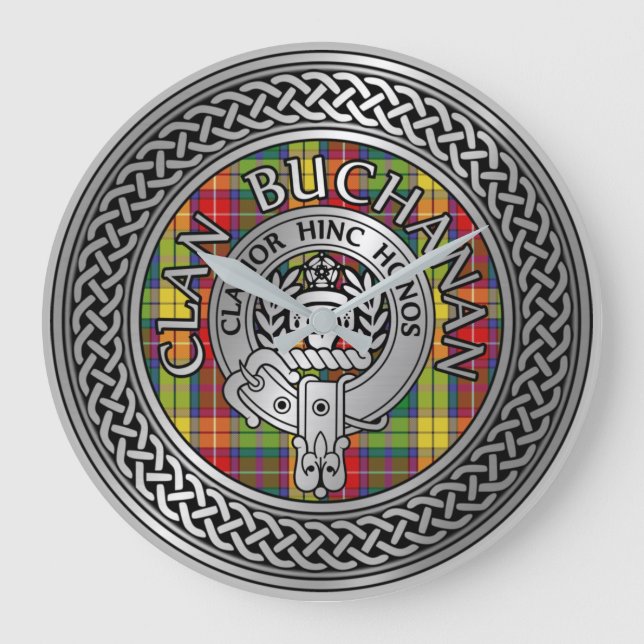 Reloj Redondo Grande Clan Buchanan Escudo y Tartan Knot (Anverso)