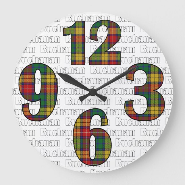 Reloj Redondo Grande Clan Buchanan Tartan Plantan Reloj Grande (Anverso)
