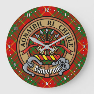 Reloj Redondo Grande Clan Cameron Escudo sobre Tartán