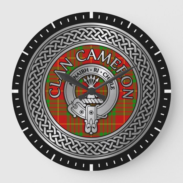 Reloj Redondo Grande Clan Cameron Escudo y Tartan Knot reloj grande (Anverso)