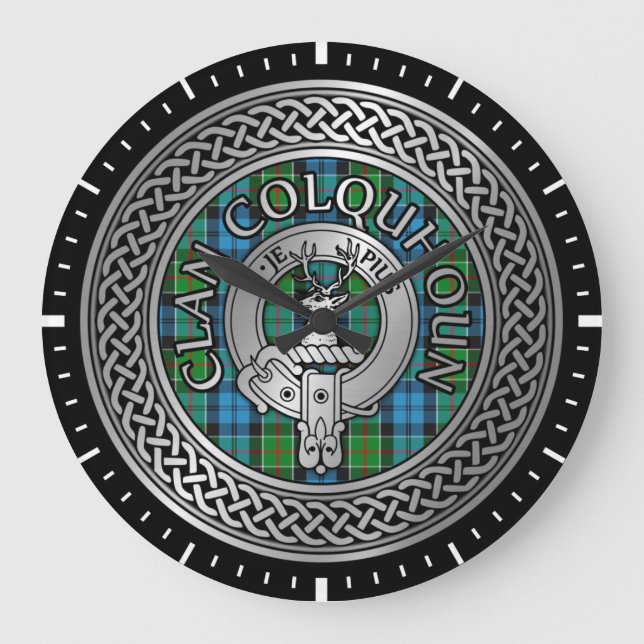 Reloj Redondo Grande Clan Colquhoun Escudo y Tartan Knot (Anverso)