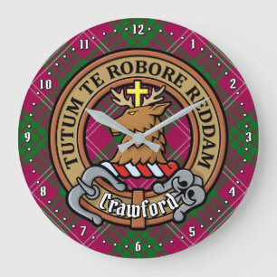 Reloj Redondo Grande Clan Crawford Escudo sobre Tartán