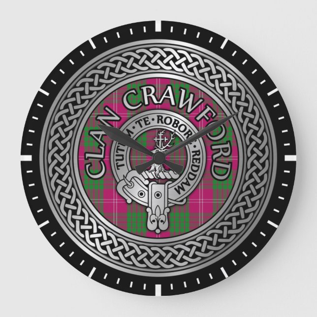 Reloj Redondo Grande Clan Crawford Escudo y Tartan Knot (Anverso)