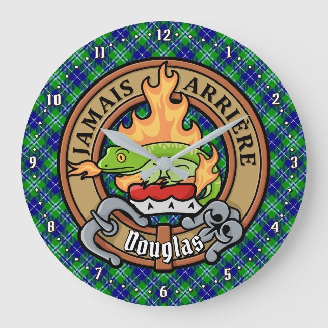 Reloj Redondo Grande Clan Douglas Escudo por Tartán (Anverso)