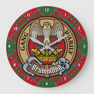 Reloj Redondo Grande Clan Drummond Escudo sobre Tartán